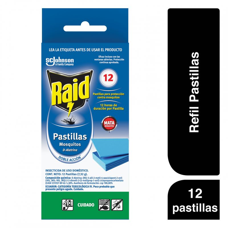 RAID - Repuesto Repelente Pastilla Raid Insectos Voladores Caja 12 Und