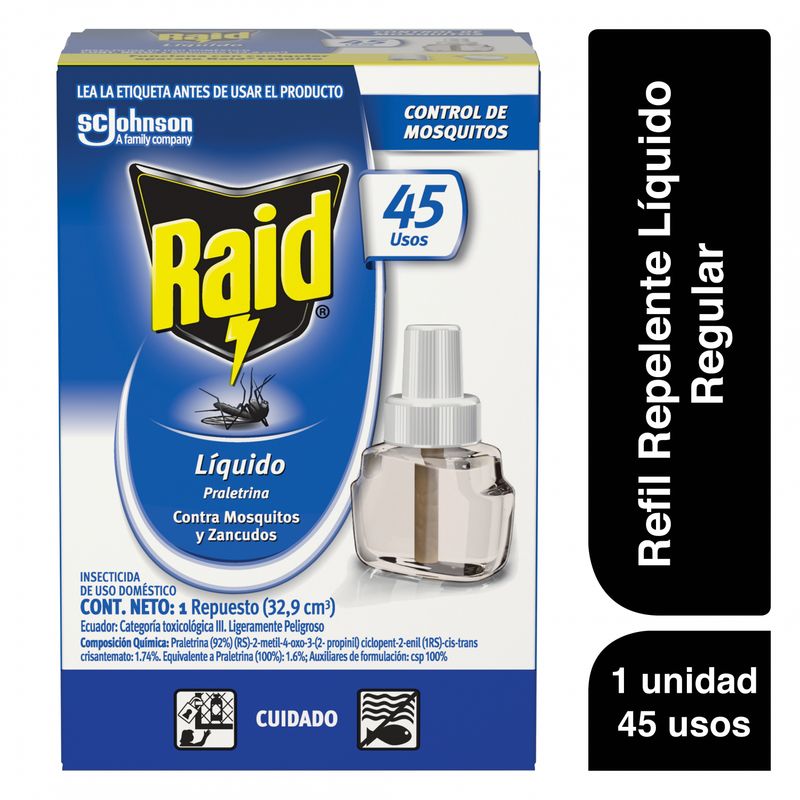 RAID - Refil Repelente Liquido Raid 45 Usos Envase 35 mL