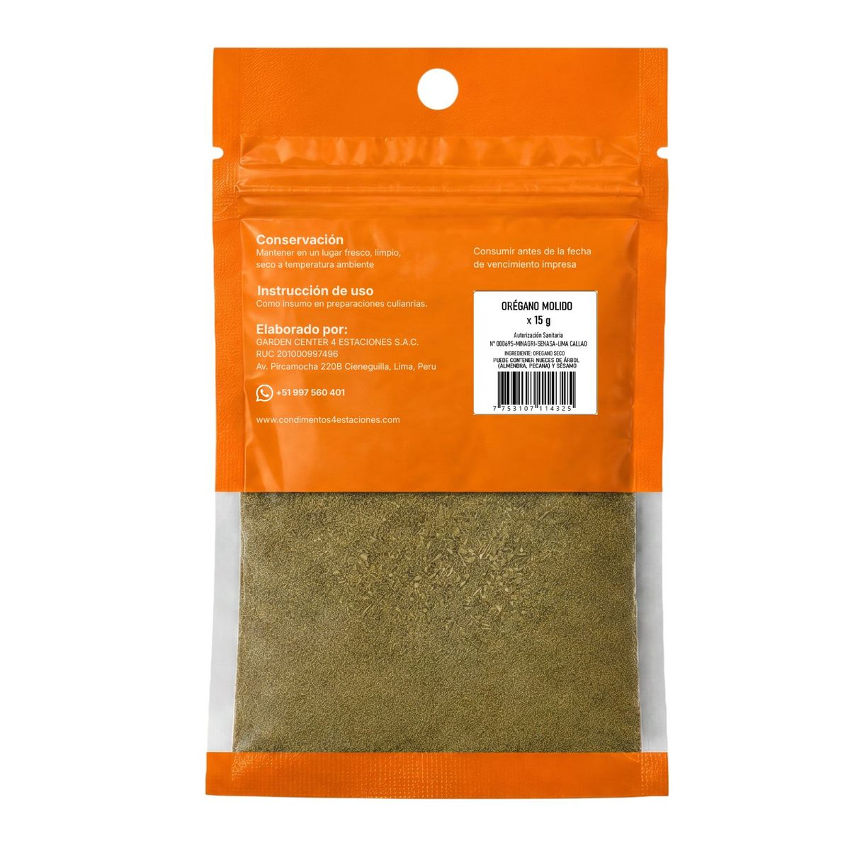CUATRO ESTACIONES - Orégano Molido 4 Estaciones Bolsa Ziplock 15 g