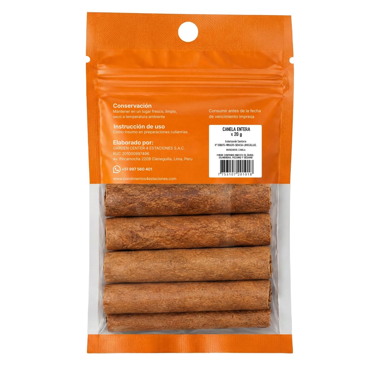 CUATRO ESTACIONES - Canela Entera 4 Estaciones Bolsa Ziplock 20 g