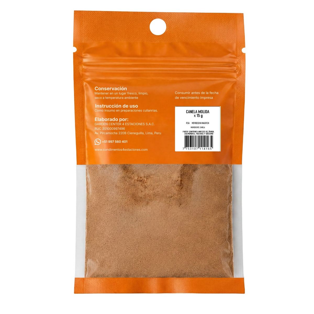 CUATRO ESTACIONES - Canela Molida 4 Estaciones Bolsa Ziplock 15 g