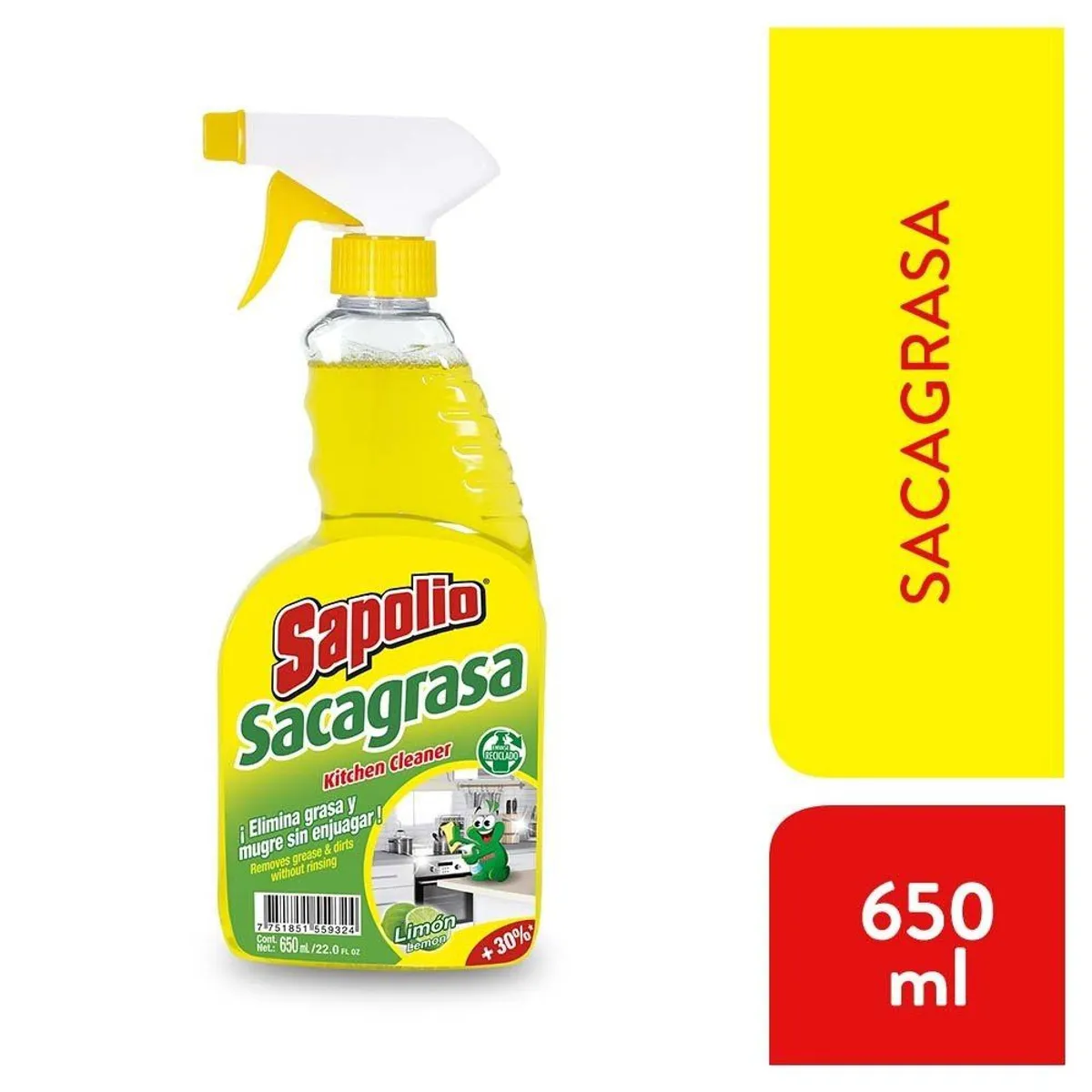 SAPOLIO - Sacagrasa Cocina Sapolio Limón Envase 650 mL
