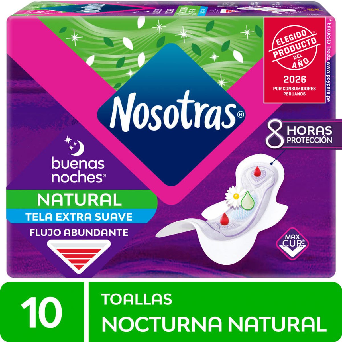 NOSOTRAS - Toallas Higiénicas Nosotras Nocturna Natural Empaque 10 Und