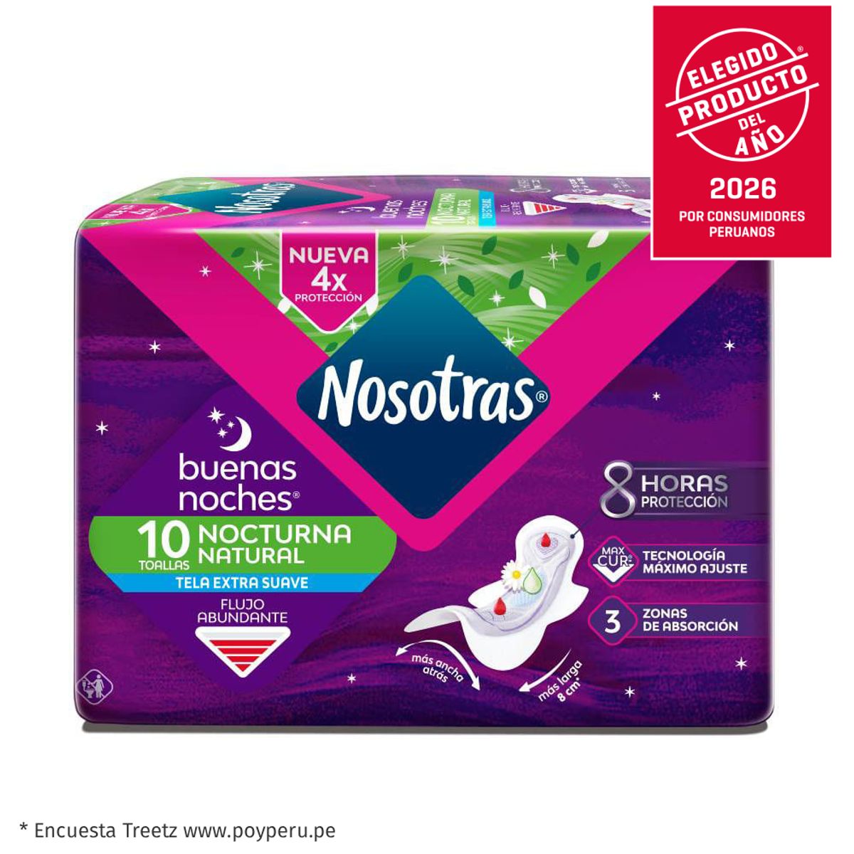 NOSOTRAS - Toallas Higiénicas Nosotras Nocturna Natural Empaque 10 Und