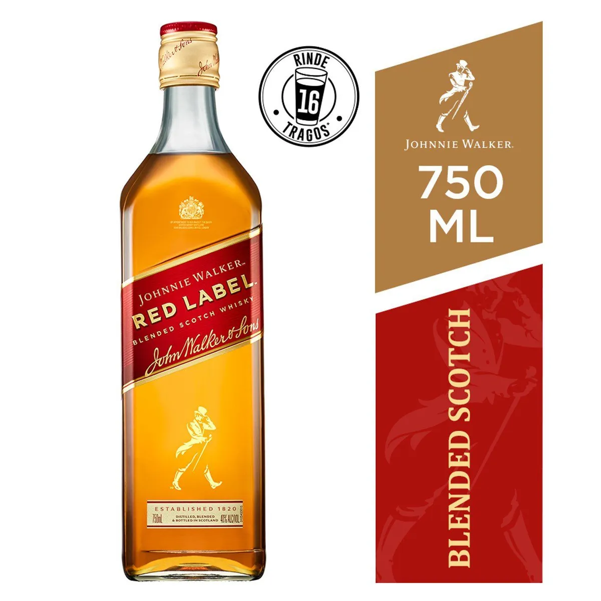 JOHNNIE WALKER - Whisky Johnnie Walker Red Label Botella 750 mL