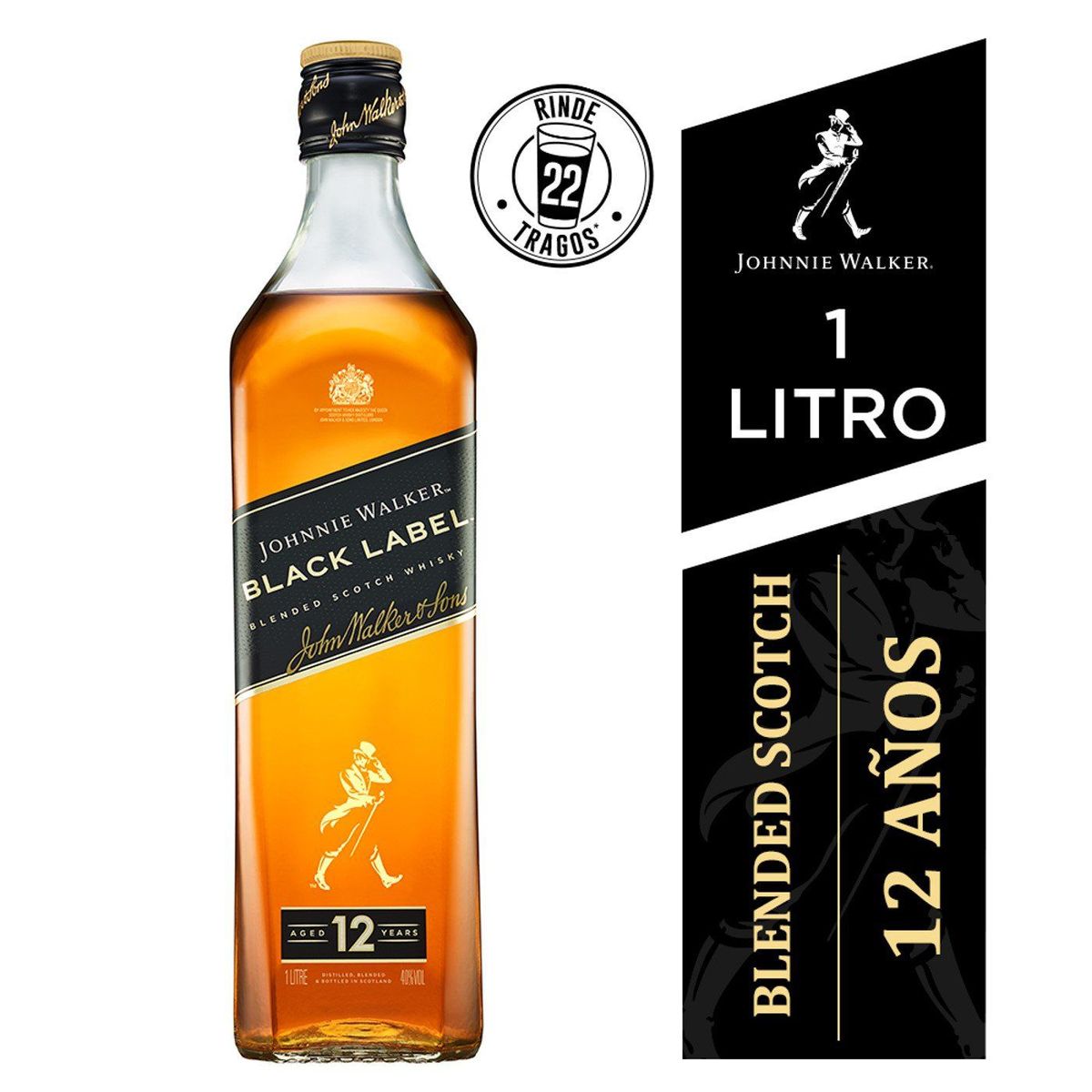JOHNNIE WALKER - Whisky Johnnie Walker Black Label Botella 1 L