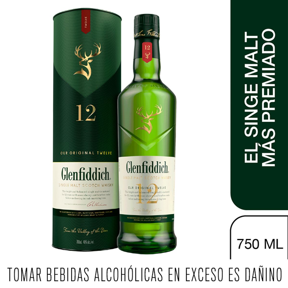GLENFIDDICH - Whisky Glenfiddich 12 Años Botella 750 mL