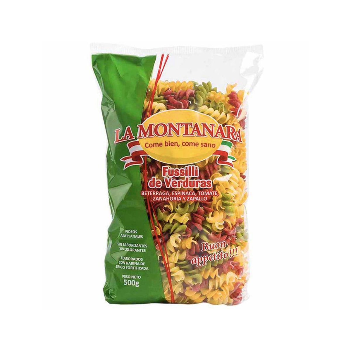 MONTANARA - Fideo Fusilli de Verduras Montanara Bolsa 500 g
