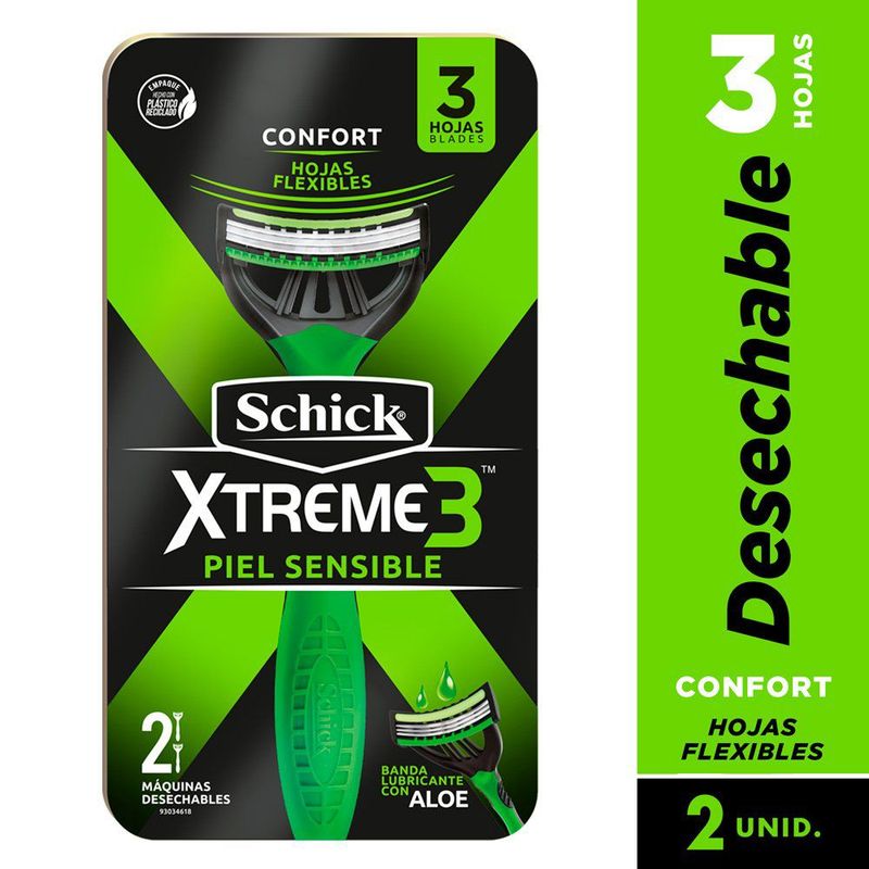 SCHICK - Máquina De Afeitar Schick Xtreme 3 Piel Sensible Pack 2 Und
