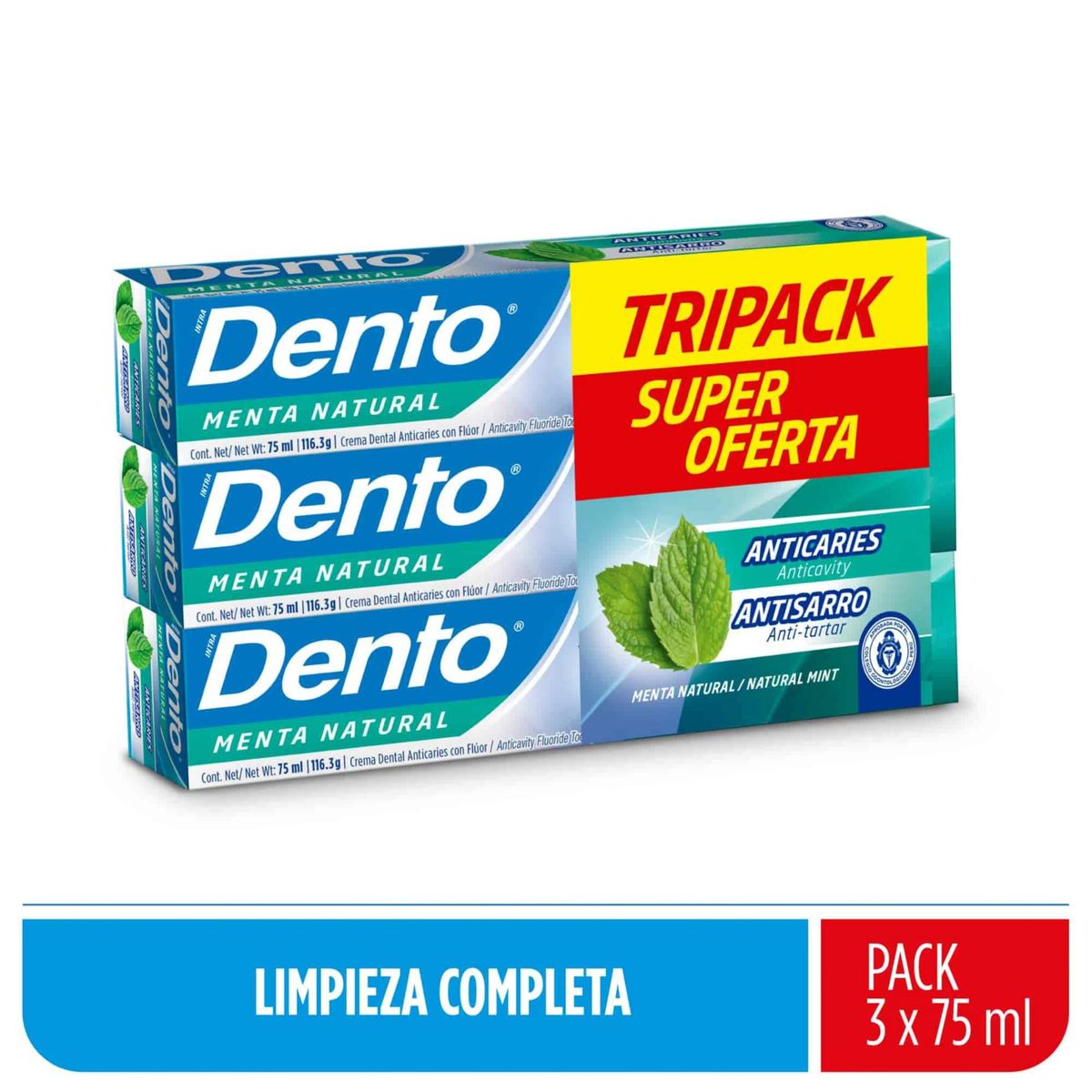 DENTO - Crema Dental Dento Menta Natural Caja 3 Und