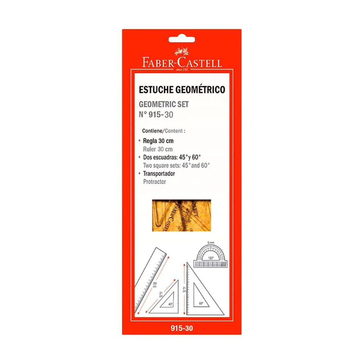 FABER CASTELL - Estuche Geométrico Faber Castell Regla Transportador Escuadras Empaque 3 Und