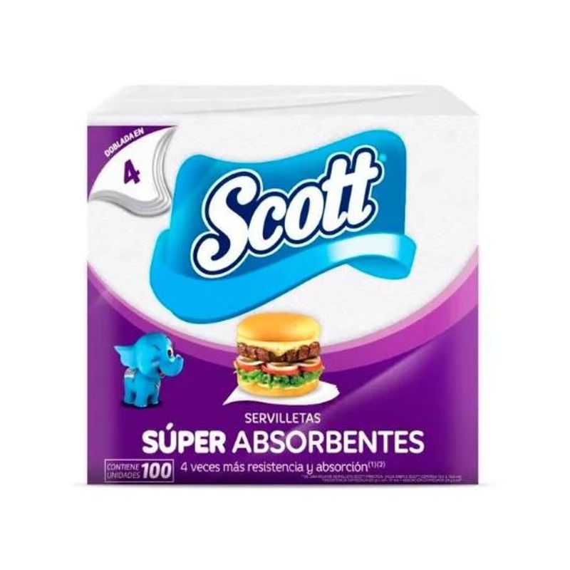 SCOTT - Servilletas Dobladas En 4 Scott Súper Absorbentes Empaque 100 Und