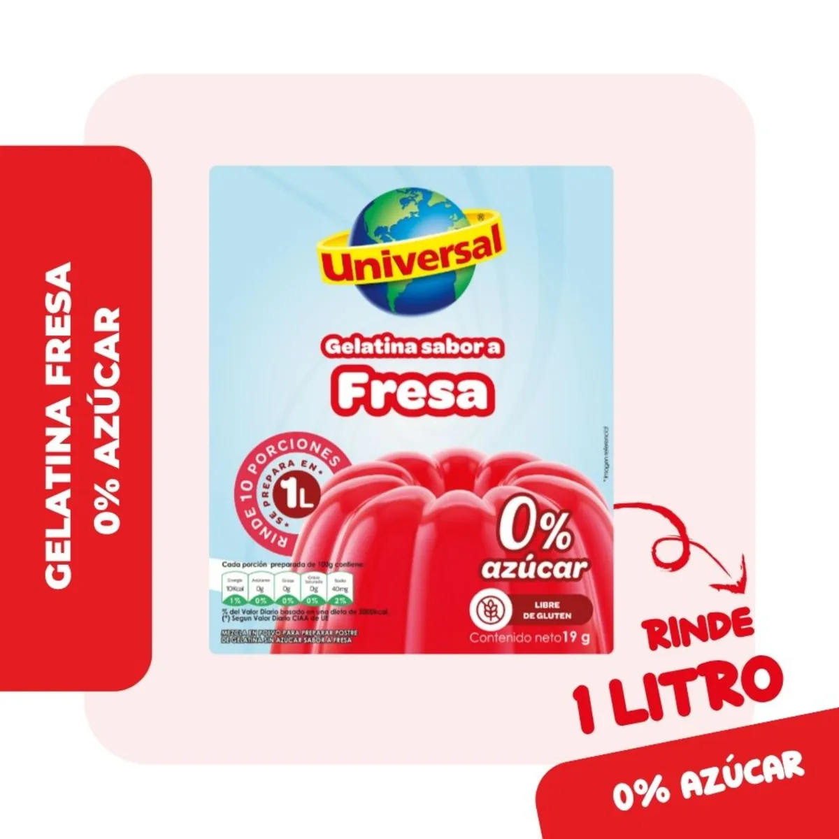 UNIVERSAL - Gelatina Sin Azúcar Universal Fresa Caja 19 g