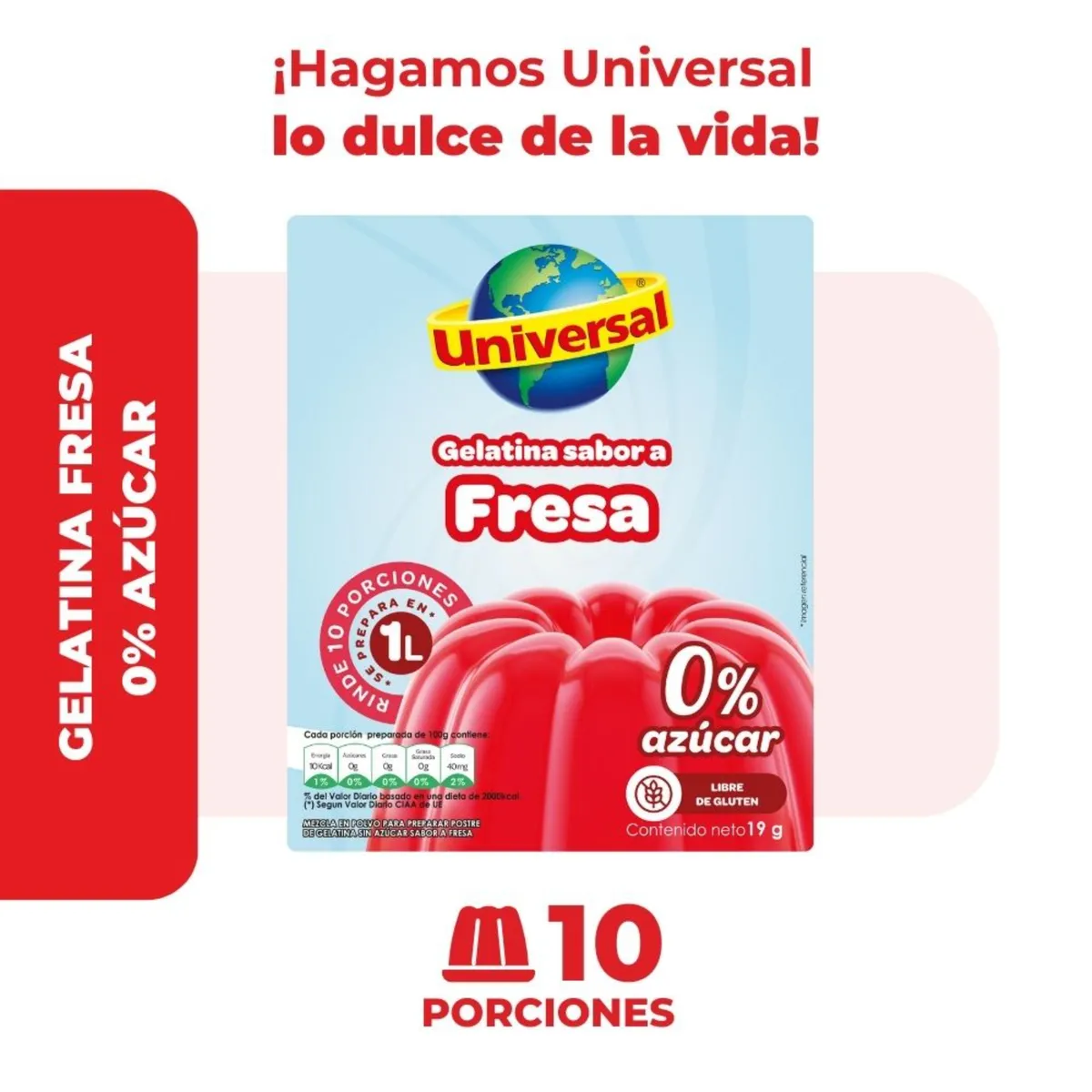 UNIVERSAL - Gelatina Sin Azúcar Universal Fresa Caja 19 g