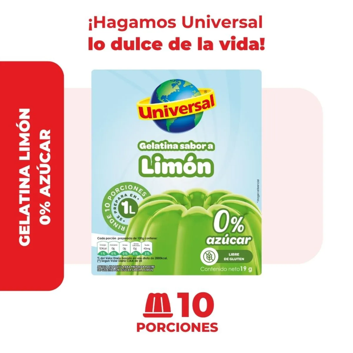 UNIVERSAL - Gelatina Sin Azúcar Universal Limón Caja 19 g