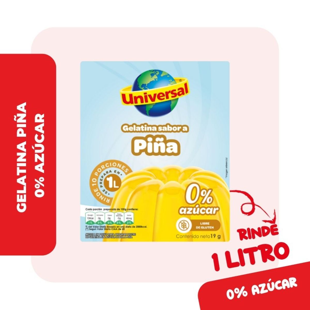 UNIVERSAL - Gelatina Sin Azúcar Universal Piña Caja 19 g
