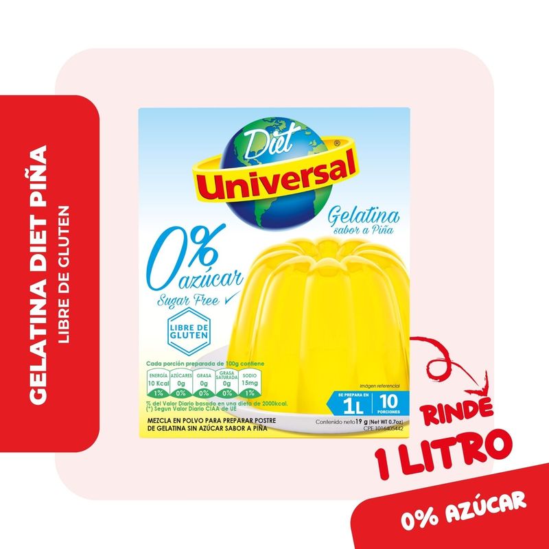 UNIVERSAL - Gelatina Sin Azúcar Universal Piña Caja 19 g