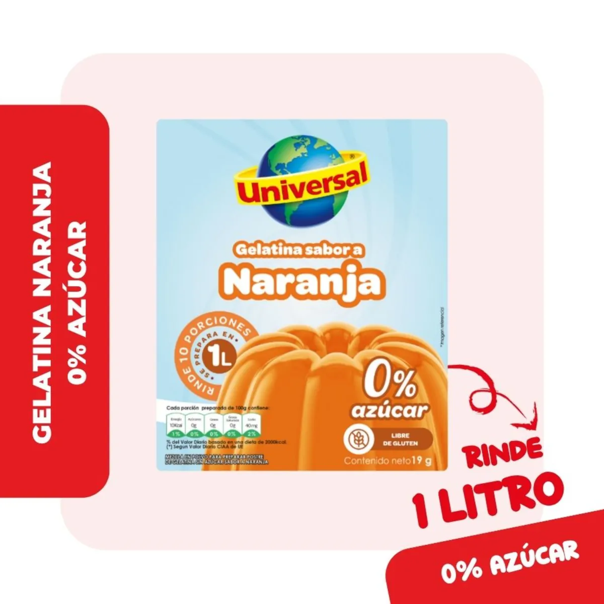 UNIVERSAL - Gelatina Sin Azúcar Universal Naranja Caja 19 g