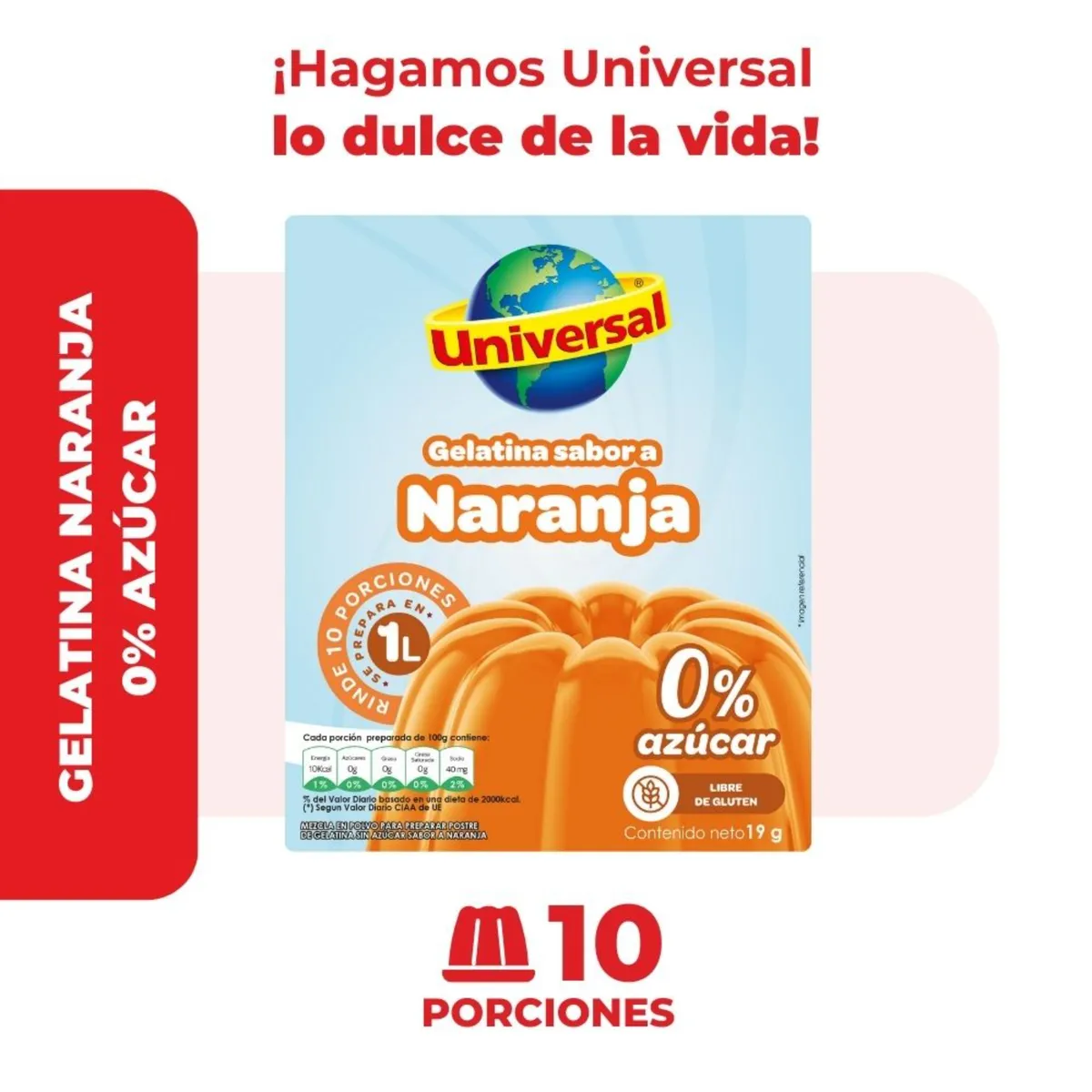 UNIVERSAL - Gelatina Sin Azúcar Universal Naranja Caja 19 g