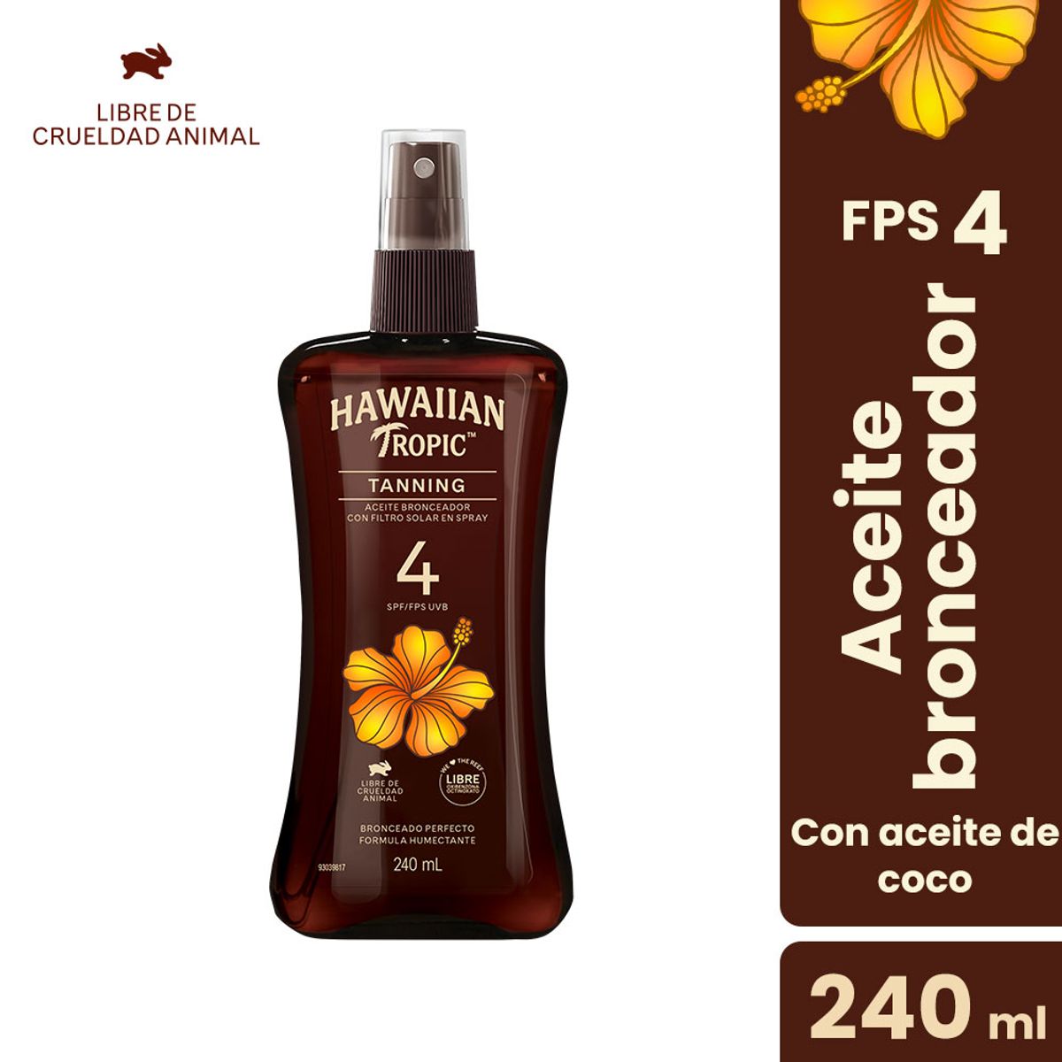 HAWAIIAN TROPIC - Aceite Bronceador en Spray Hawaiian Tropic SPF4 Envase 240 mL