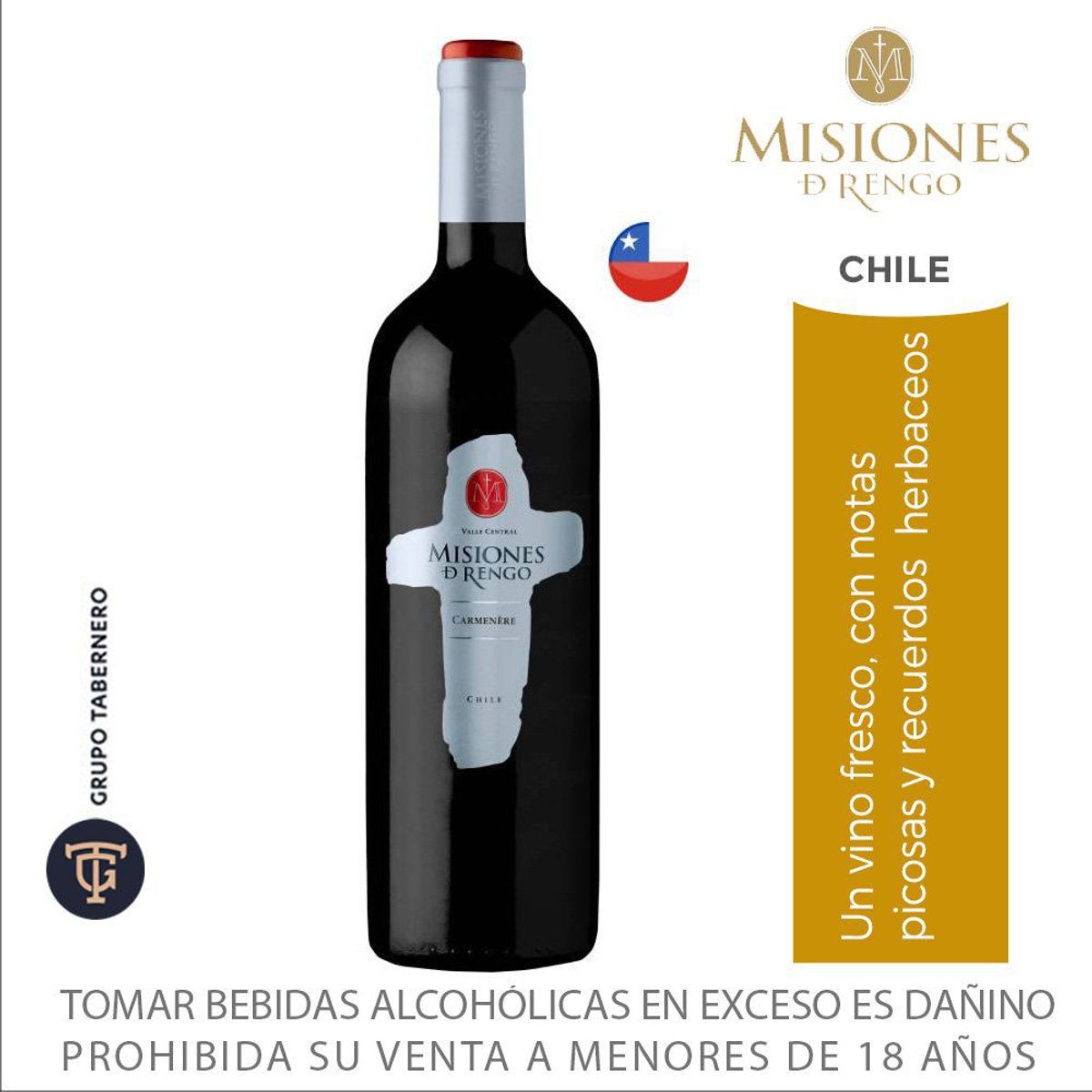 MISIONES DE RENGO - Vino Tinto Misiones de Rengo Carmenere Botella 750 mL