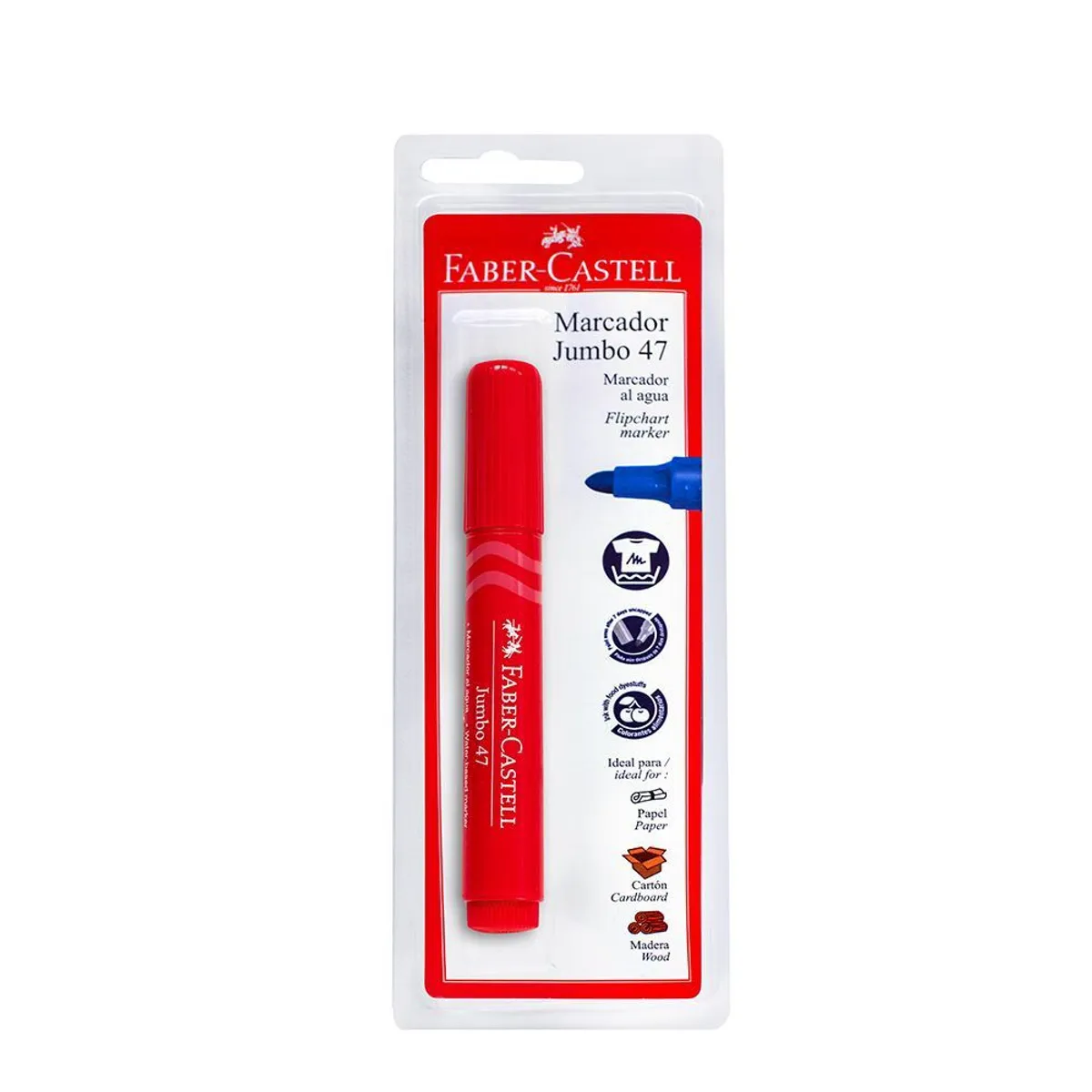 FABER CASTELL - Plumón Al Agua Faber Castell Jumbo 47 Rojo