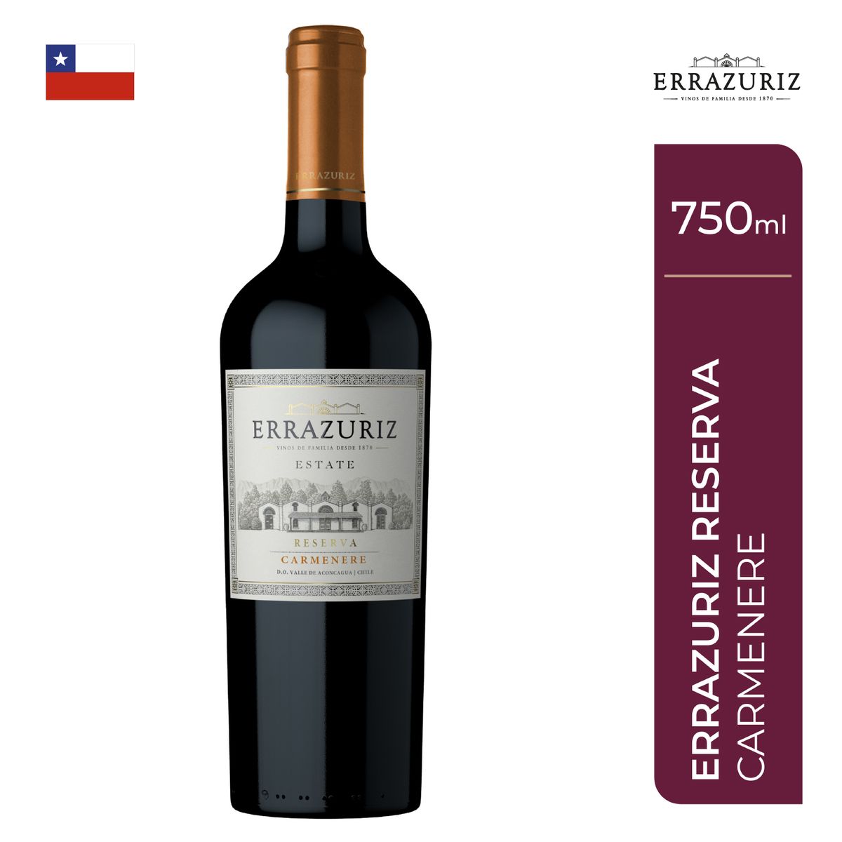 ERRAZURIZ - Vino Tinto Errazuriz Carmenere Estate Series Botella 750 mL