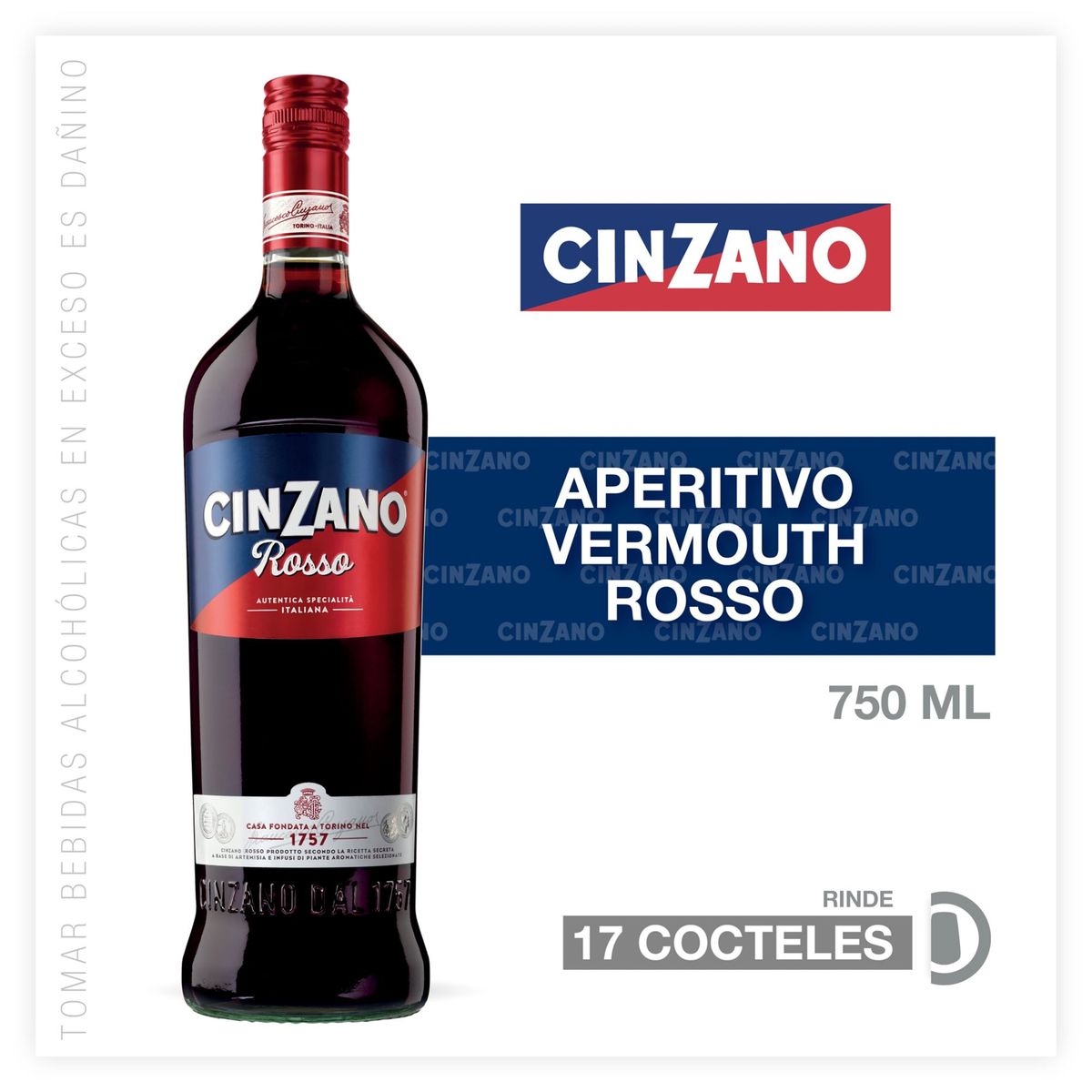 CINZANO - Vino Vermouth Cinzano Rosso 15° Botella 750 mL