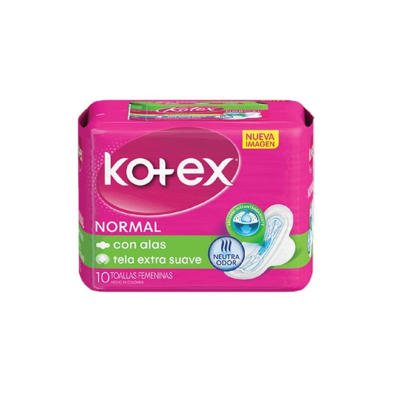 KOTEX - Toalla Higiénica Kotex Normal con Alas Empaque 10 Und