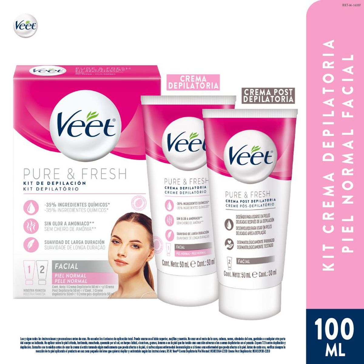 VEET - Set Crema Depilatoria Facial Veet Pure 50 mL + Crema Post Depilatoria 50 mL