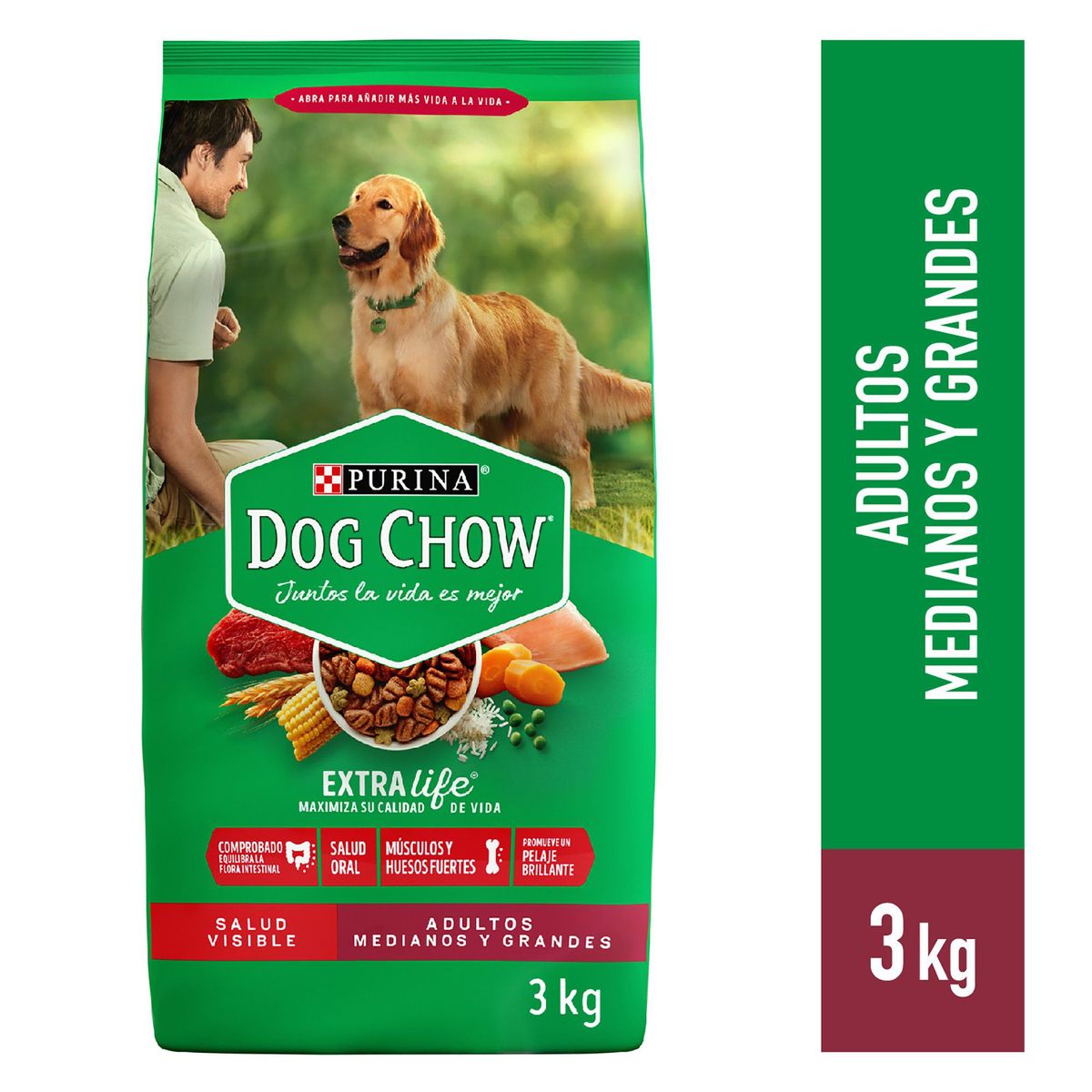 DOG CHOW - Alimento Seco Perros Adultos Dog Chow Razas Medianas y Grandes Bolsa 3 Kg
