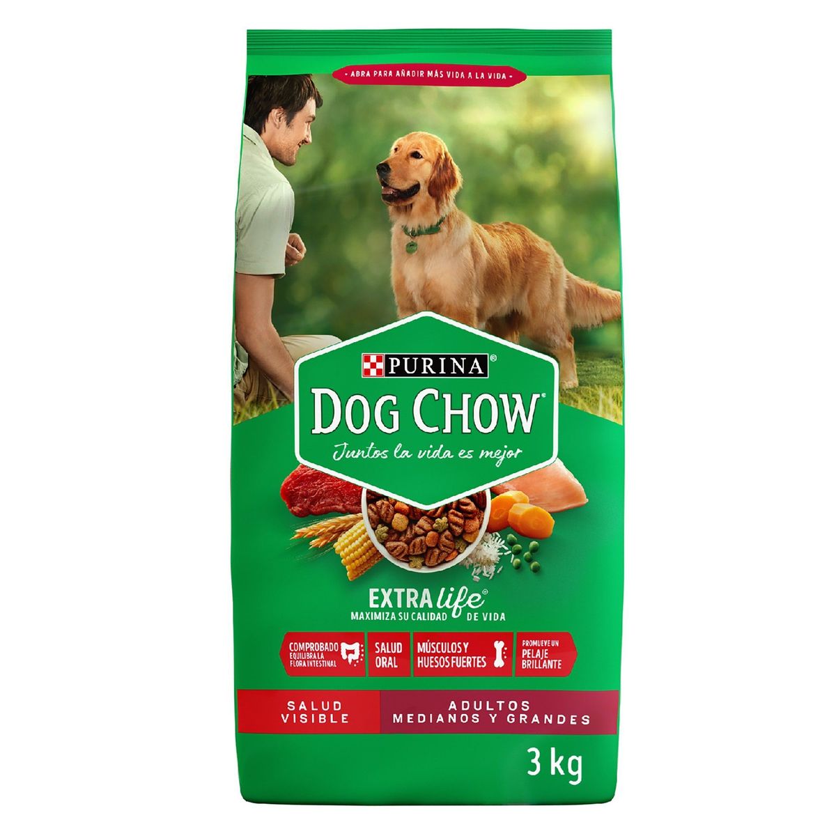 DOG CHOW - Alimento Seco Perros Adultos Dog Chow Razas Medianas y Grandes Bolsa 3 Kg