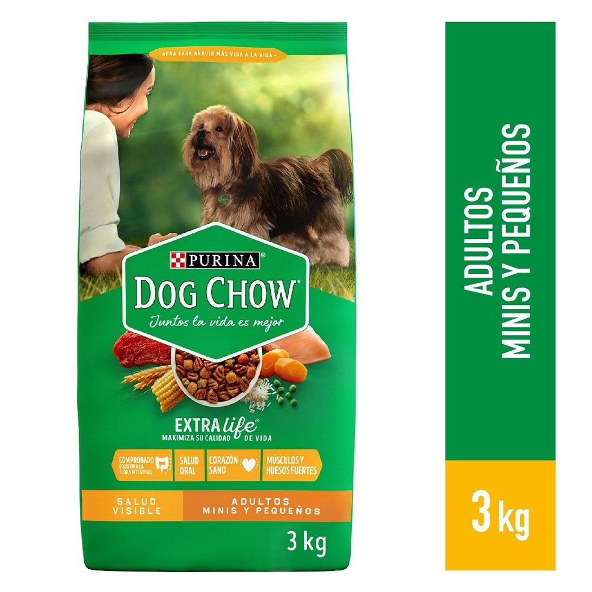 DOG CHOW - Alimento Seco Perros Adultos Dog Chow Salud Visible Minis y Pequeños Bolsa 3 Kg