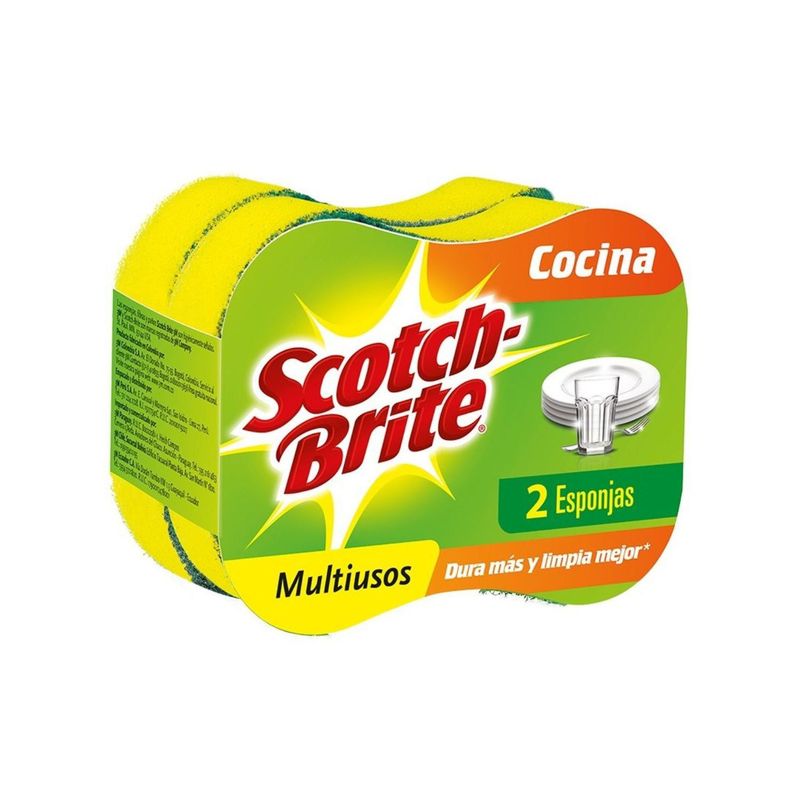 SCOTCH BRITE - Esponja Cocina Scotch Brite 2 En 1 Multiusos Empaque 2 Und