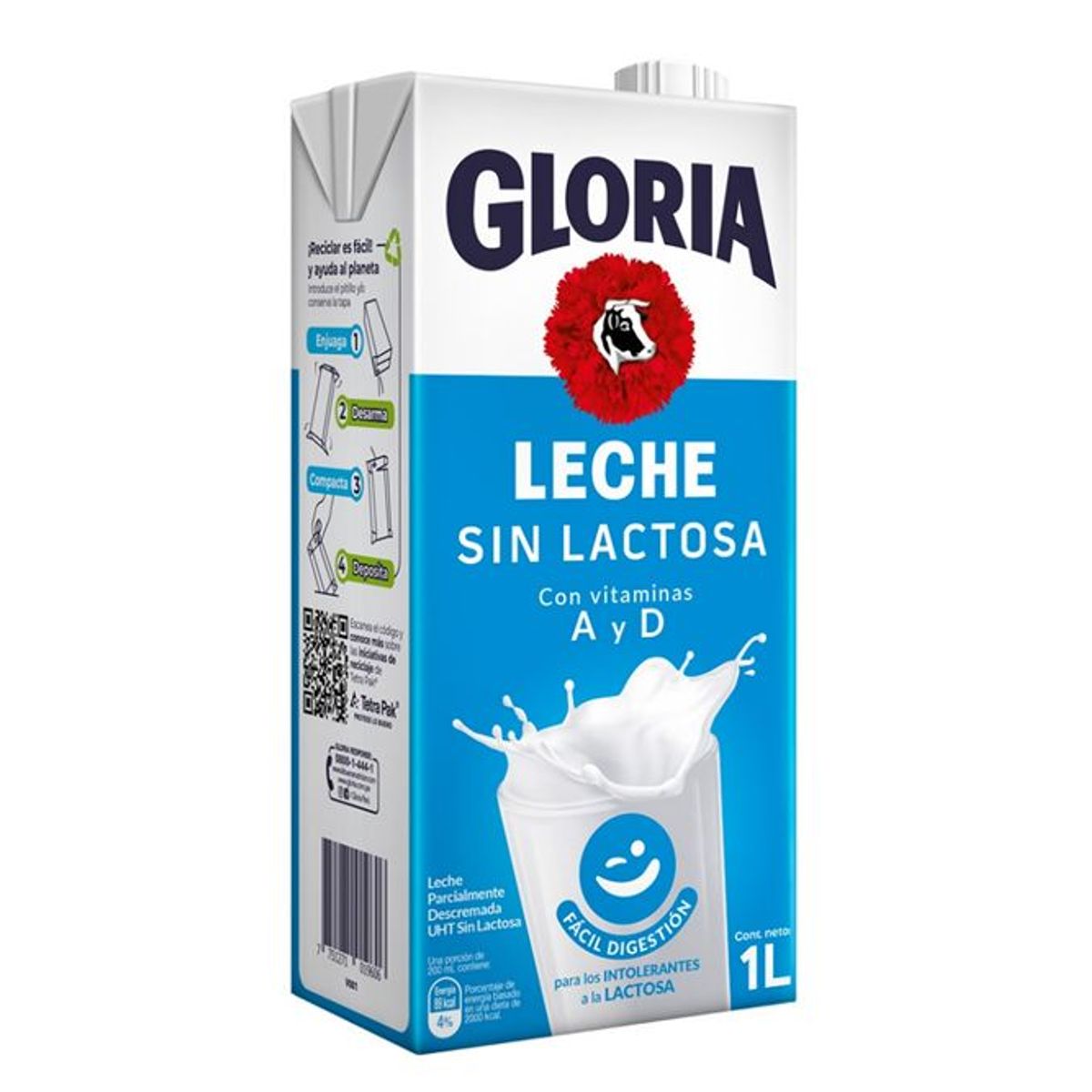GLORIA - Leche Gloria Sin Lactosa Semidescremada Uht 1 L