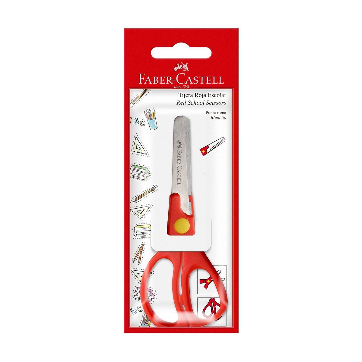 FABER CASTELL - Tijera Faber Castell Escolar Punta Roma Color Rojo