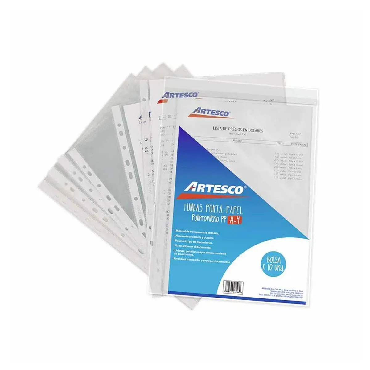 ARTESCO - Fundas Artesco Portapapel De Polipropeno A4 Empaque 10 Und