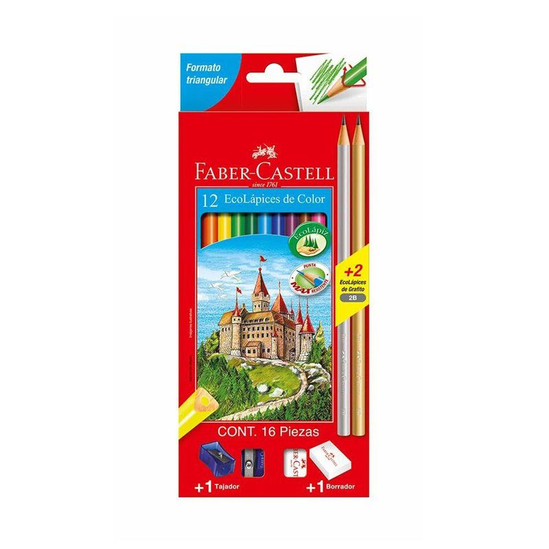 FABER CASTELL - Colores Largos 12 Un  + 2Lap+Taj