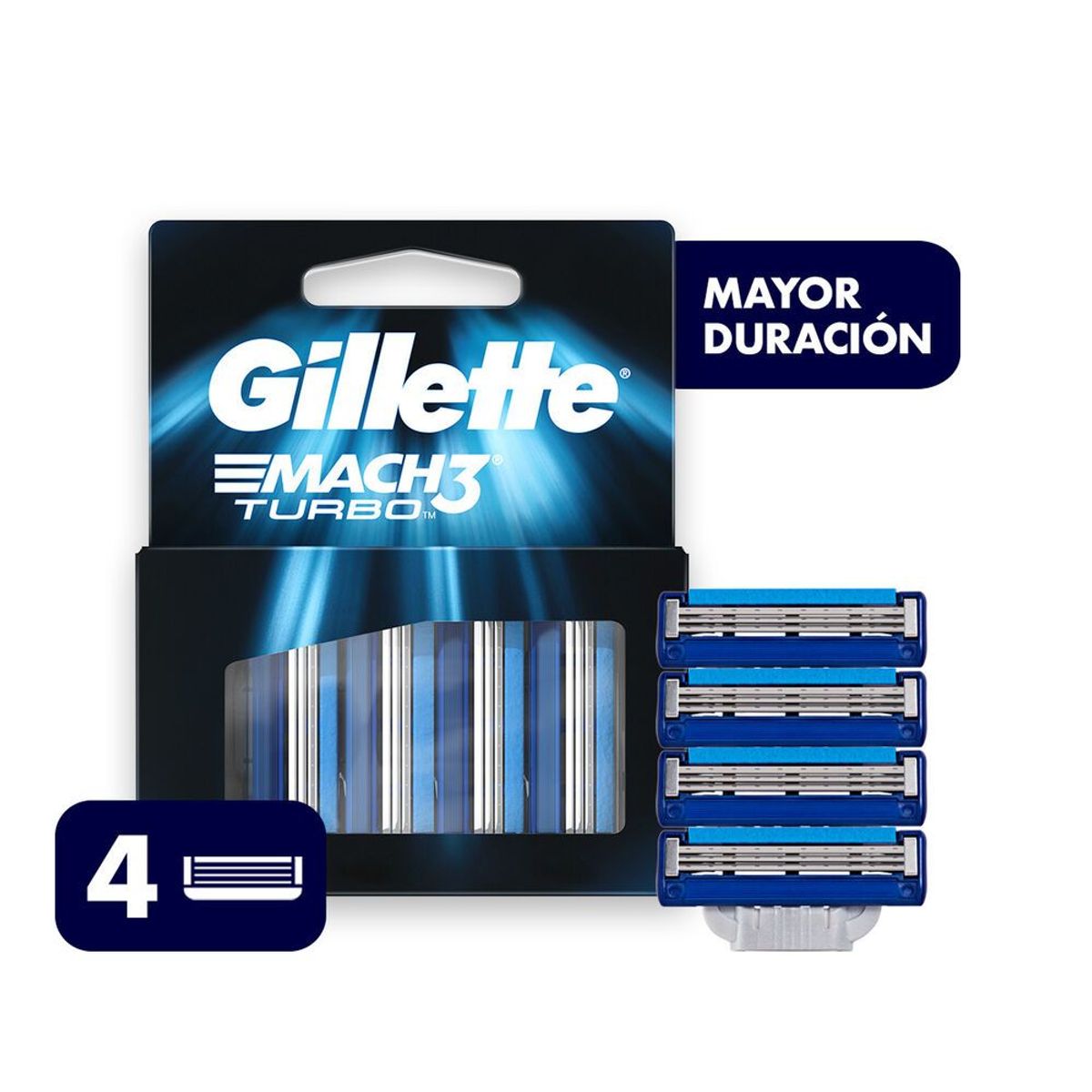 GILLETTE - Repuesto para Máquina de Afeitar Gillette Mach3 Turbo Caja 4 Und