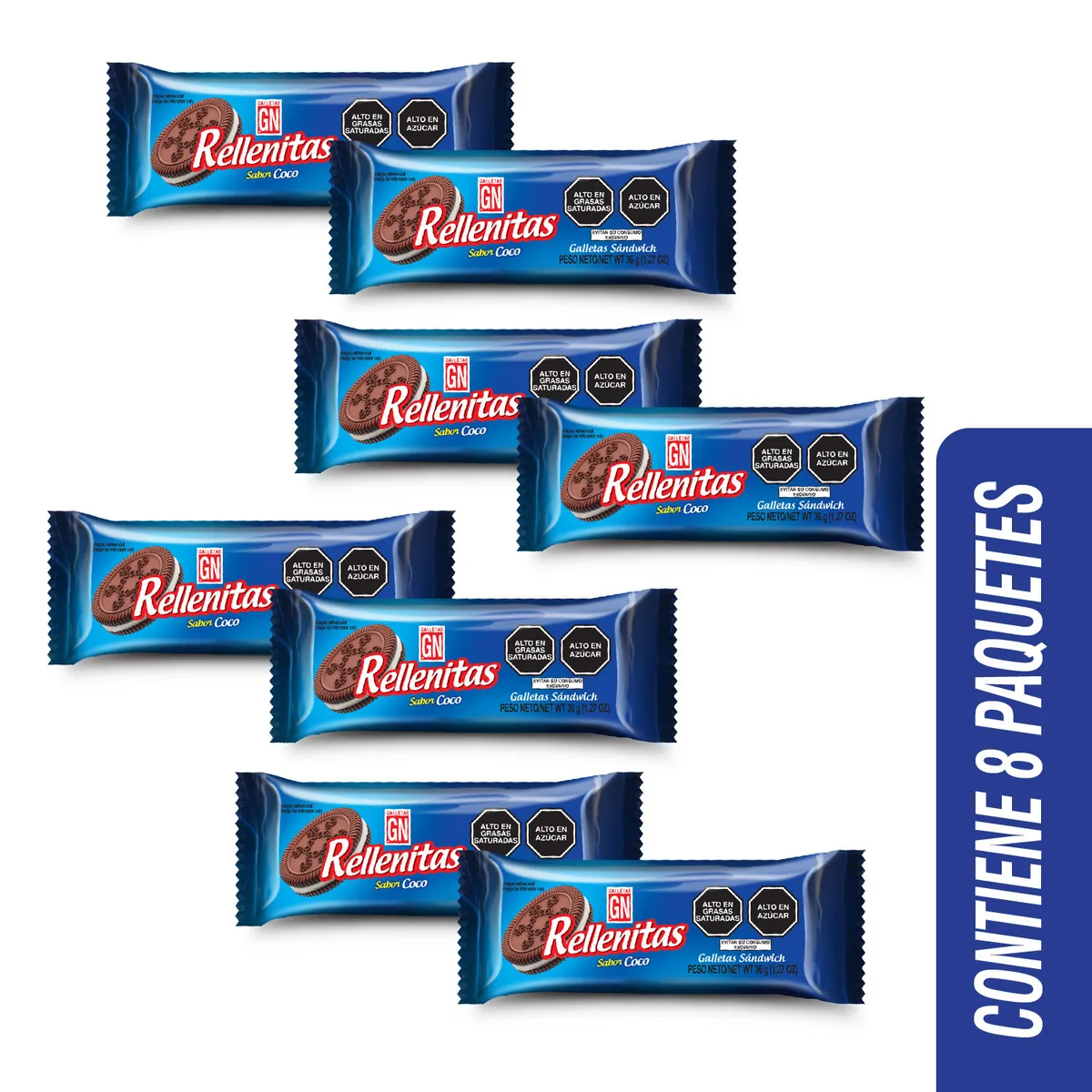 GN - Galletas GN Rellenitas Sabor Coco Empaque 8 Und