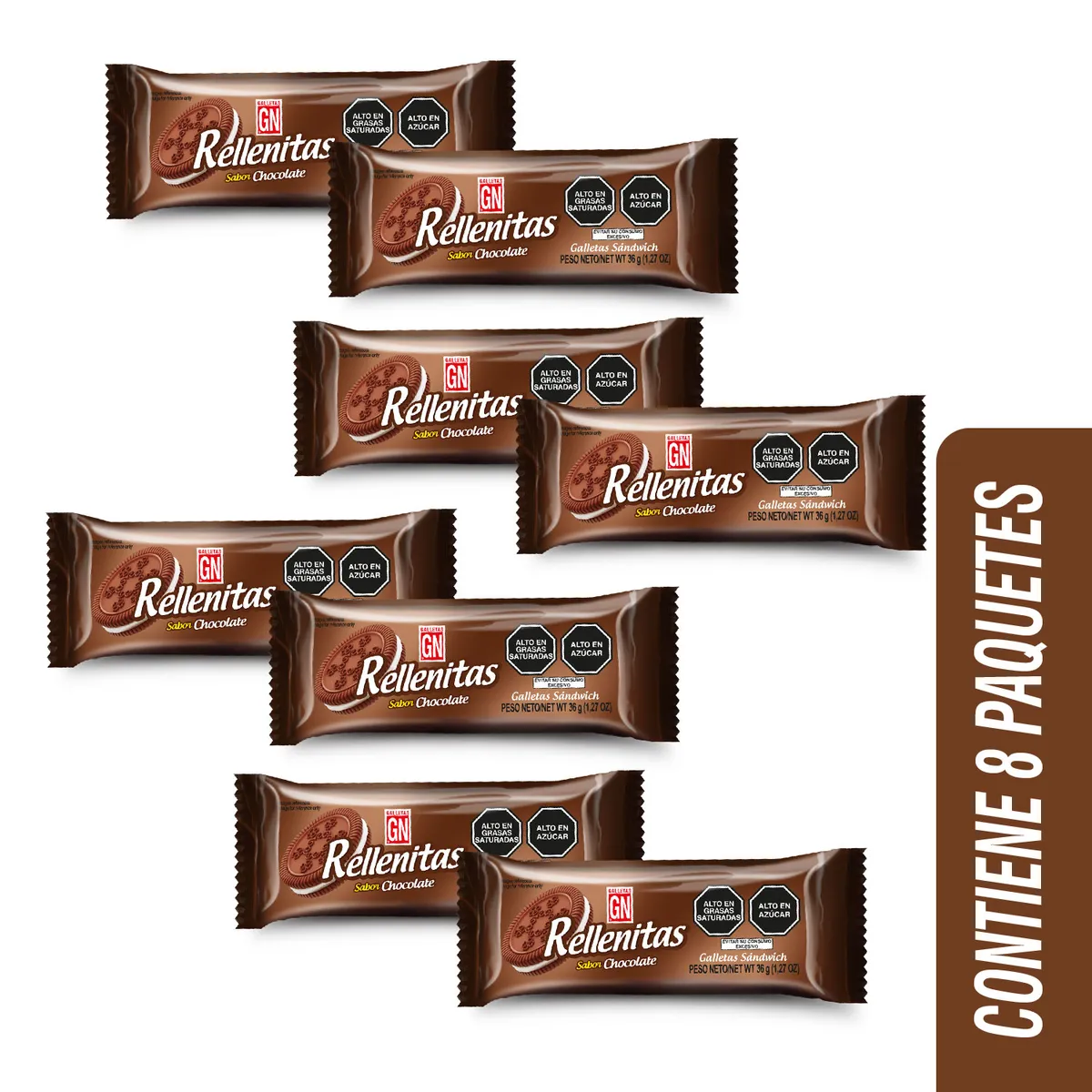 GN - Galletas GN Rellenitas Sabor Chocolate Empaque 8 Und