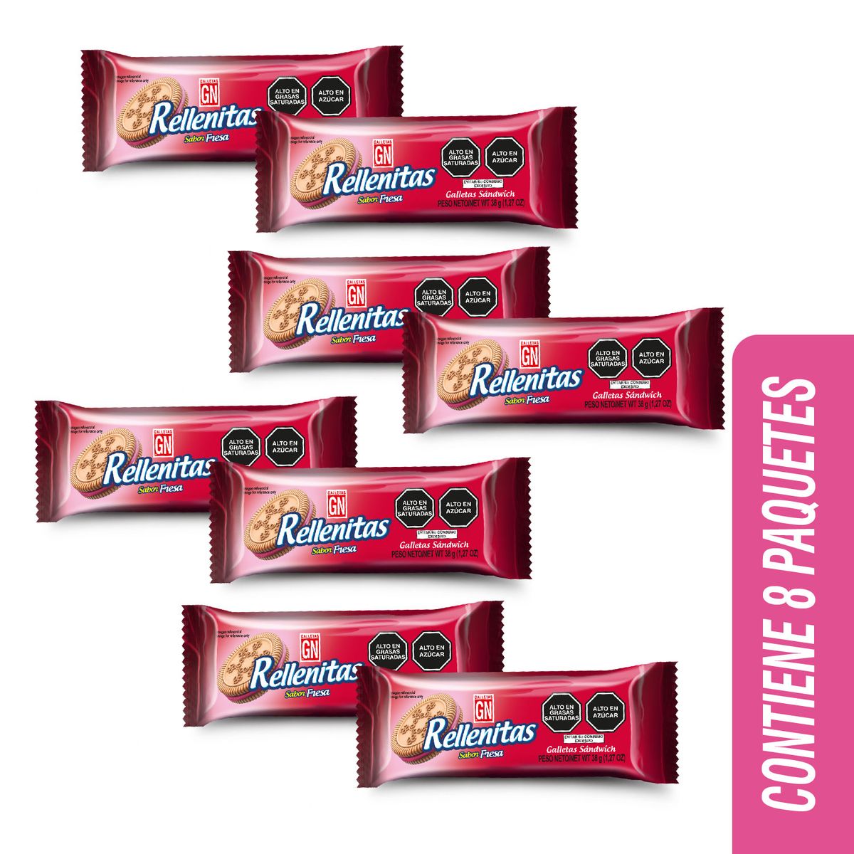 GN - Galletas GN Rellenitas Sabor Fresa Empaque 8 Und