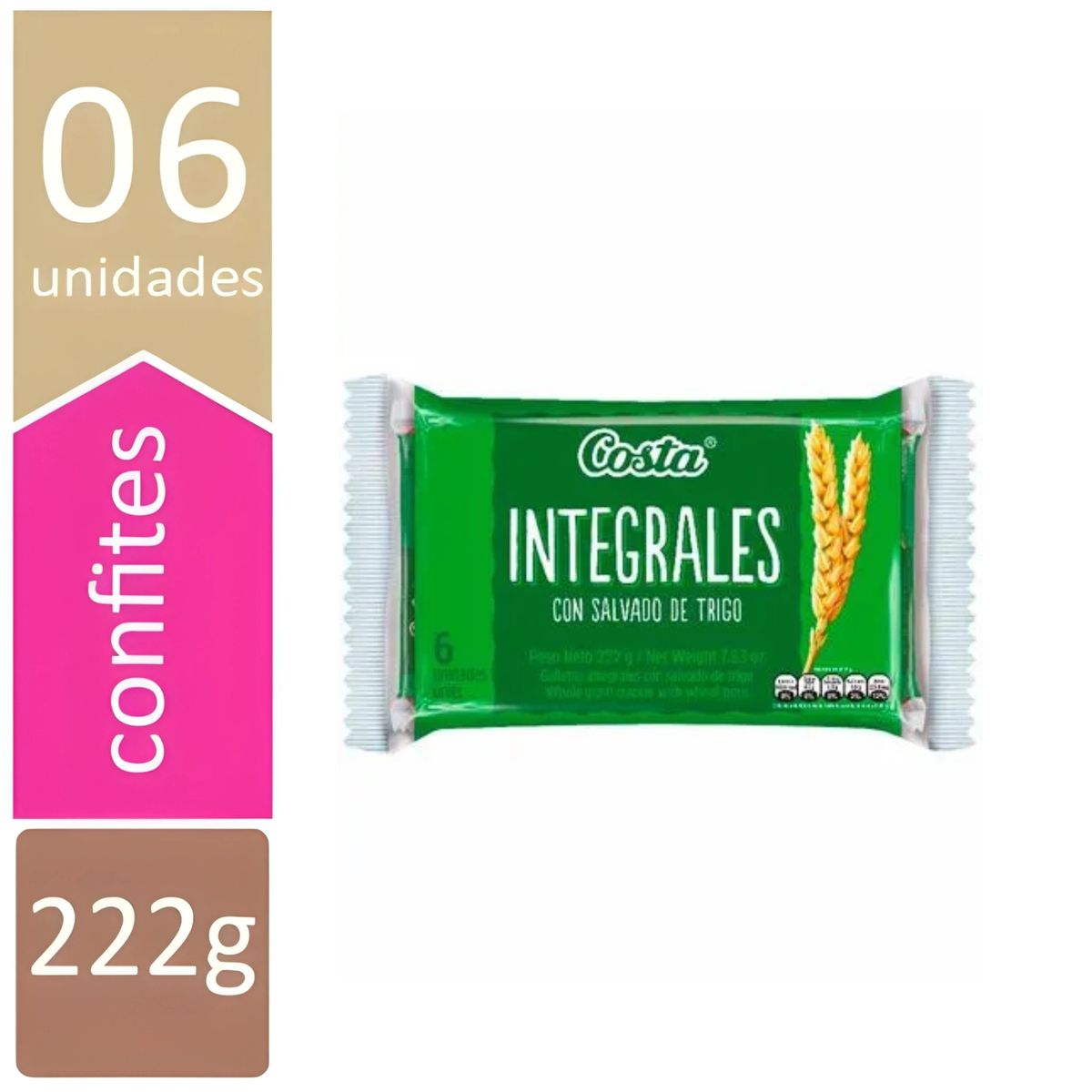 COSTA - Galleta Integral con Salvado de Trigo Costa Sixpack 222 g
