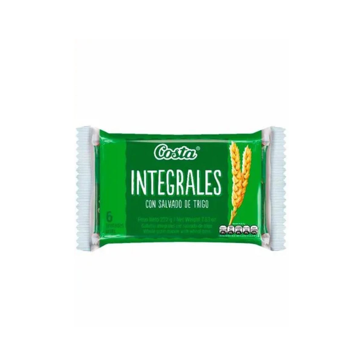 COSTA - Galleta Integral con Salvado de Trigo Costa Sixpack 222 g