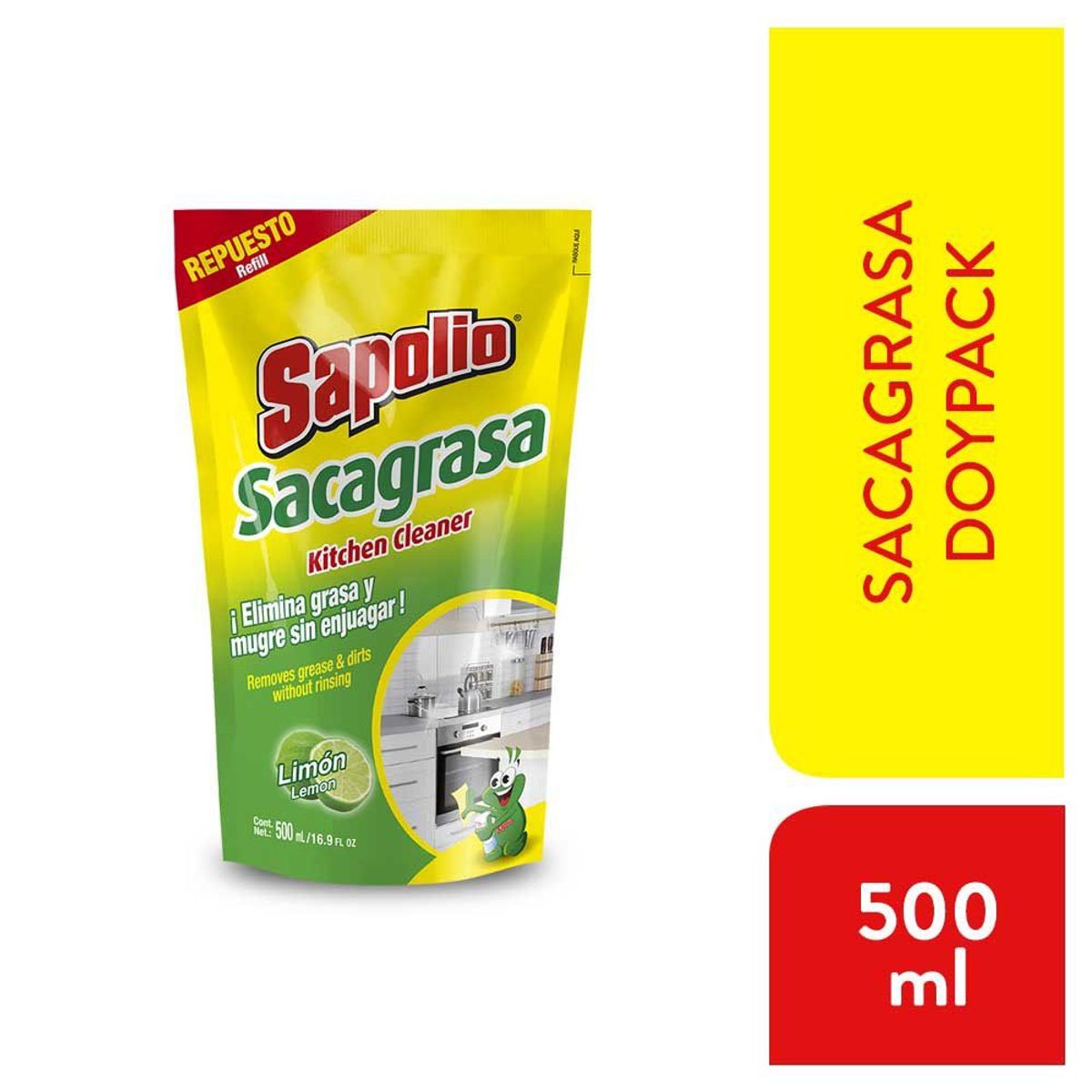 SAPOLIO - Sacagrasa Cocina Sapolio Limón Doypack 500 mL