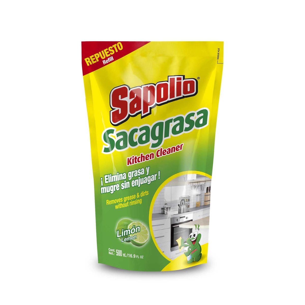 SAPOLIO - Sacagrasa Cocina Sapolio Limón Doypack 500 mL