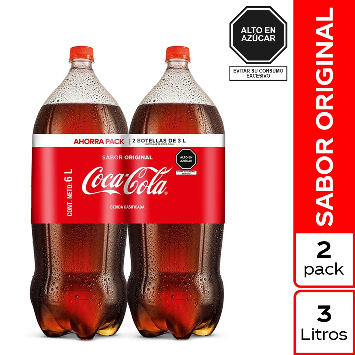 COCA COLA - Gaseosa Coca Cola Pack 2 Botellas 3 L