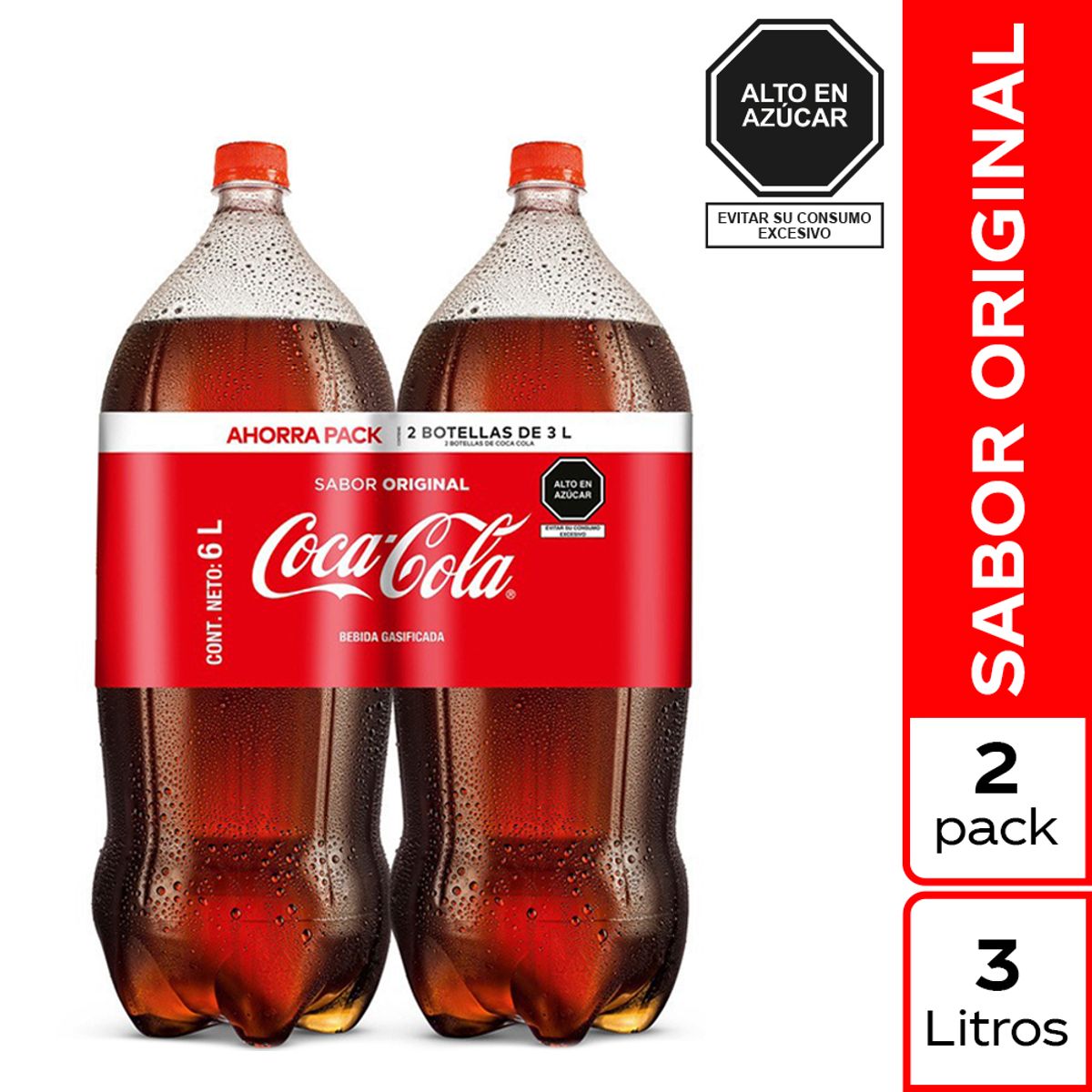 COCA COLA - Gaseosa Coca Cola Pack 2 Botellas 3 L