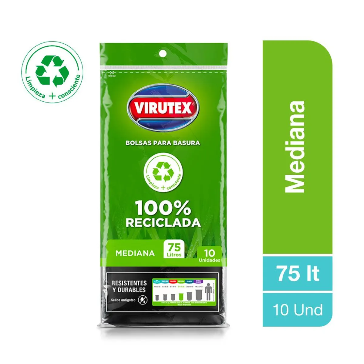 VIRUTEX - Bolsa de Basura Virutex 75 L Empaque 10 Und
