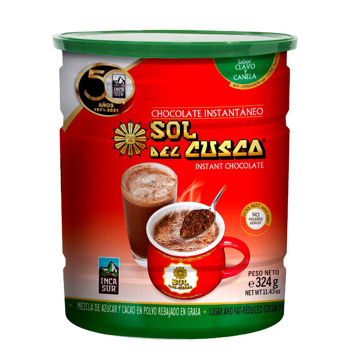 SOL DEL CUSCO - Chocolate Instantáneo Sol del Cusco Canela y Clavo Lata 324 g